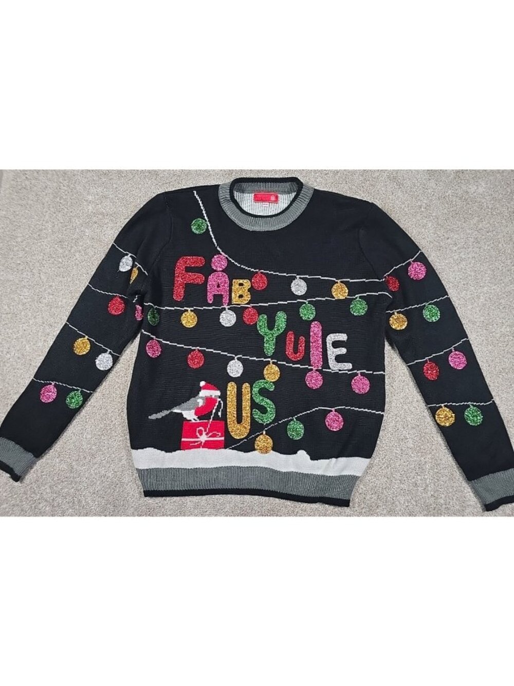 Christmas Ugly Sweater FABYULEUS Colorful Sparkle Humor Bird Party Women's XL